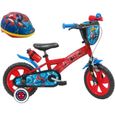 Vélo enfant 12'' garçon Spiderman pour enfant < 90 cm - équipé de 1 frein, 2 stabilisateurs, plaque avant et Casque Spiderman !-0
