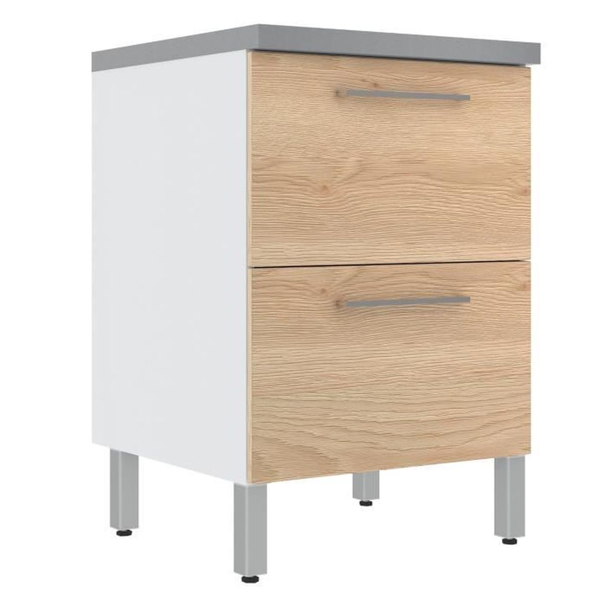 Elia Meuble De Cuisine Bas 2 Tiroirs Casserolier Coloris Chene