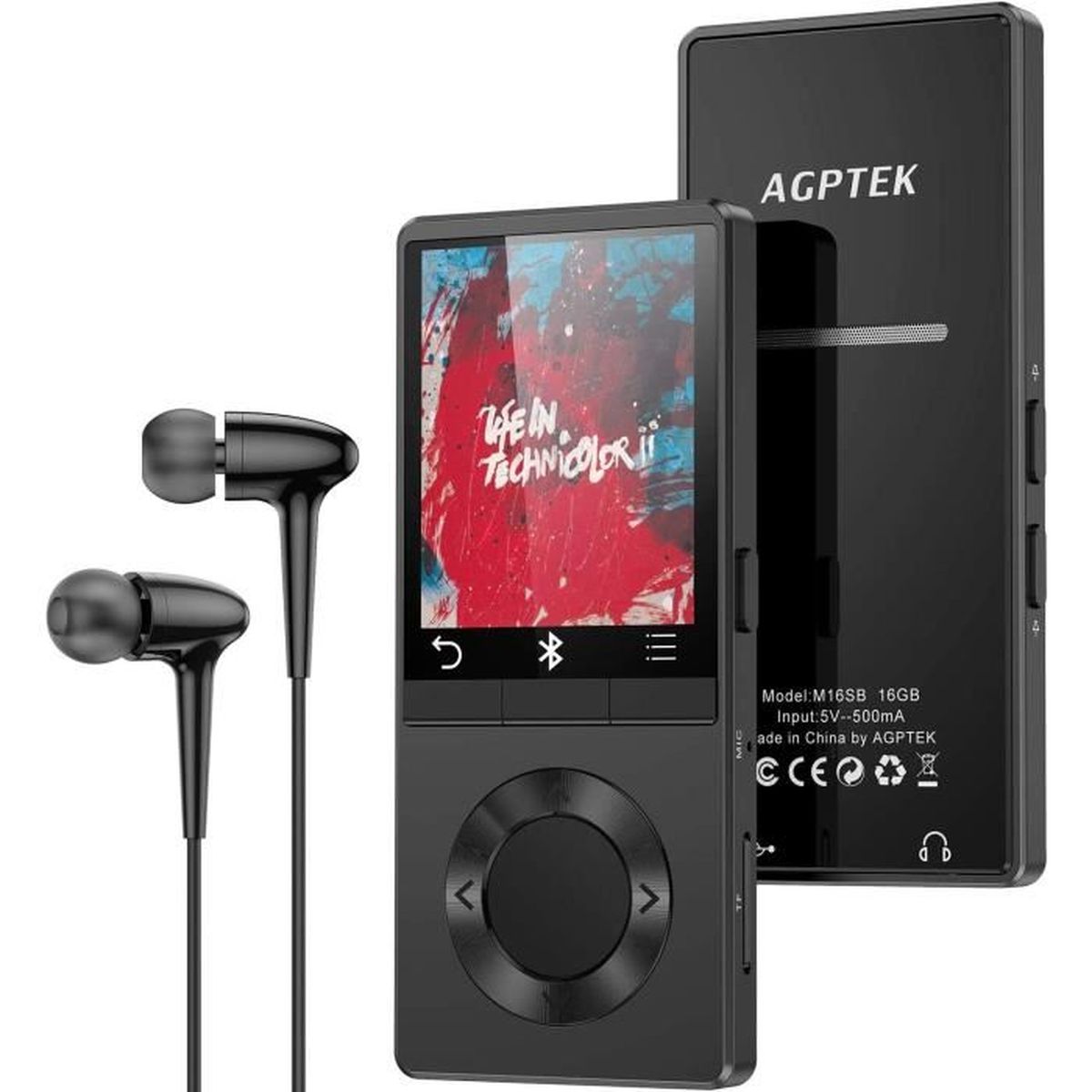 Lecteur Musical en M/étal pour Le Sport Bouton de Volume//Verrouillage Ind/épendant -M16SB Noir Supporte Carte SD 128Go Non Incluse AGPTEK 16Go Haut-Parleur MP3 Bluetooth 4.0 avec Boutons Tactiles