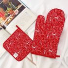 FREEBIZ Gants de Four et Maniques Cuisine Résistant à la Chaleur de Coton de à Poignets Longs 2 Pièces (Rouge)