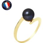 Bague - PERLINEA - Véritable Perle de Culture 7-8 mm - Colori Black Tahiti - Or Jaune - Femme