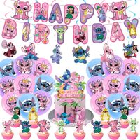 Rose Stitch Fête D’anniversaire Décorations Bannière Ballons Gâteau Cupcake Toppers pour Enfants Fête D’anniversaire Fournitures