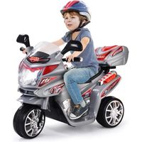 Moto Électrique Enfant 3 Roues - DREAMADE - Avec Phare, Musique et Boîte de Rangement - Gris