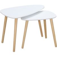 Tables basses gigognes design scandinave HOMCOM - Pieds en bois et plateau MDF blanc - Forme ovale - 59x39cm