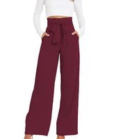 Femme Tailleurs-Pantalon Fluide Pantalon Taille Haute Commuter avec Ceinture Large Casual Vêtement au Traivail Décontracté Rouge