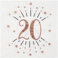 Serviette de table anniversaire 20ans blanche et rose gold métallique (x10) REF/7350