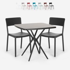 Ensemble table et chaise de jardin Ensemble Table Carrée 70x70cm Noire 2 Chaises Exté