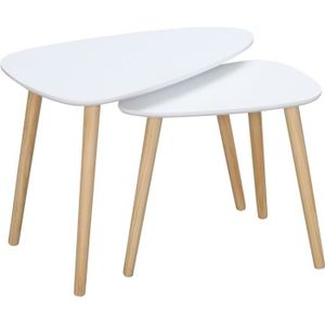 TABLE BASSE Tables basses gigognes design scandinave HOMCOM - Pieds en bois et plateau MDF blanc - Forme ovale - 59x39cm