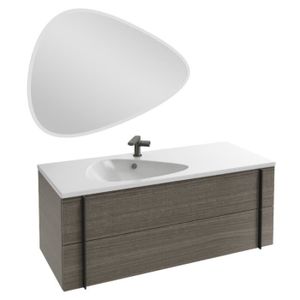 MEUBLE VASQUE - PLAN Meuble lavabo simple vasque 120 cm JACOB DELAFON Nouvelle Vague chene tranché + miroir