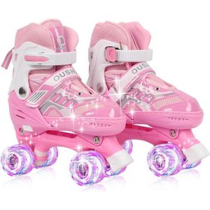 PATIN - QUAD Roller Enfant Patin a Roulette HUOLE - Rose - Taille M - 4 Roues Lumineuses