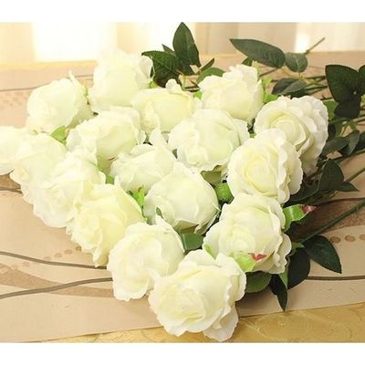 1 Pcs Rose Blanche Sur Tige 55cm Bouton De Rose 10cm En Tissu Fleur Artificielle Déco Mariage Baptème Fêtes Anniversaire