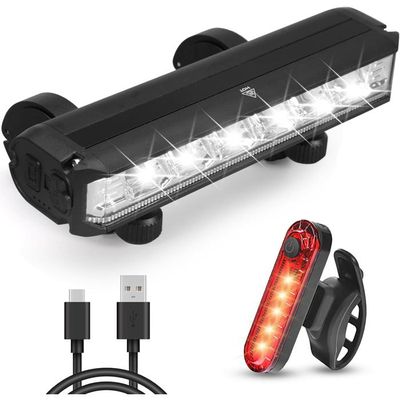 Oderra Lumiere Velo, Lampe Velo LED Puissantes Rechargeable USB, Forte Autonomie de La Batterie avec Modes Clignotement ou Fixe Étanche IPX4 Lumière Velo, Feux Avant et Arrière pour Vélos VTT, Noir, 1