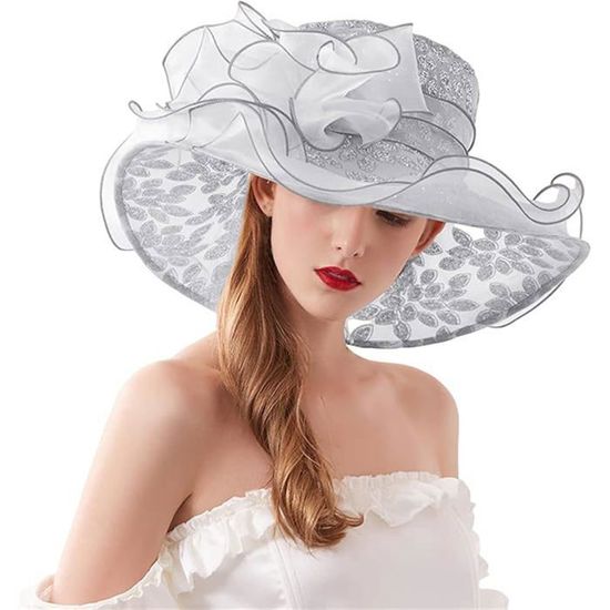 FS Large Bord été Chapeaux De Soleil Noir Blanc Organza Kentucky Derby Chapeau Pour Femmes élégant Thé Fête Fascinator Casquette Chapeau Femme