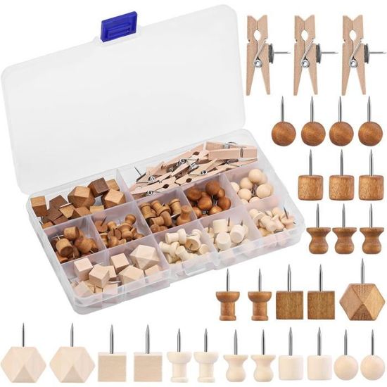 Lot De 200 Punaises Roses Avec Pinces En Bois - Pour Tableau En Liège, Bureau & École - 5 Styles Différents