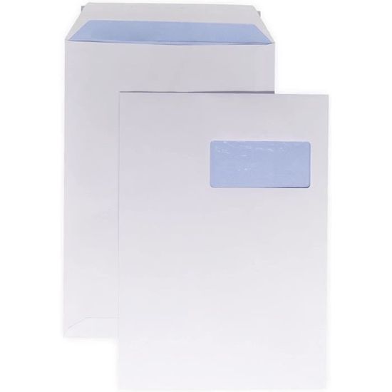 50 enveloppes courrier A5 avec fenêtre - C5 papier velin blanc 90g format  162 x 229 mm une enveloppe blanche avec fermeture bande adhésive  autocollante siliconnée : : Fournitures de bureau