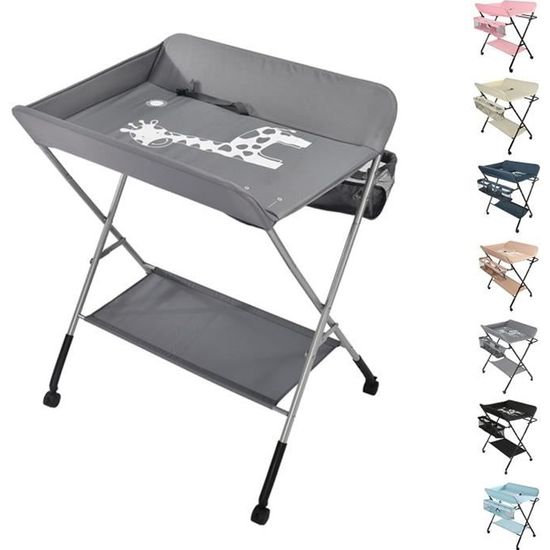 Table à Langer Pliable 5-en-1 Avec Roulettes - Hauteur Réglable, Panier Rangement | Pour Bébé 0-12 Mois, Gris