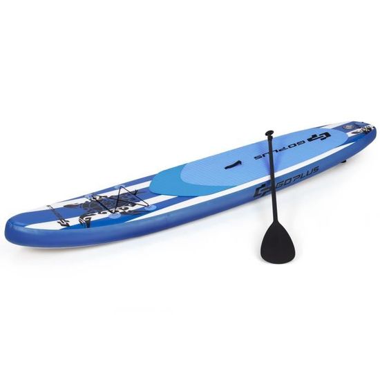 COSTWAY Stand Up Paddle Board Gonflable 335x76x16CM PVC Pagaie Réglable Pompe Leash de Sécurité Aileron Sac pour Enfant/Adulte Bleu