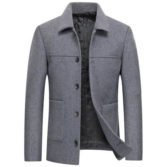 Manteau Court Homme Laine Epais Automne Hiver Casual Veste Couleur Unie Tissu Confortable