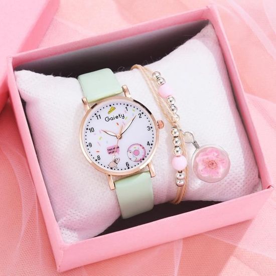 Montre Enfant Alienwork - Bracelet Cuir Pour Fille, Mouvement Quartz