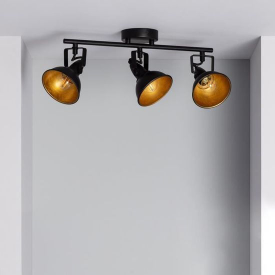 Lampe Plafond Orientable Emer 3 Spots Noir