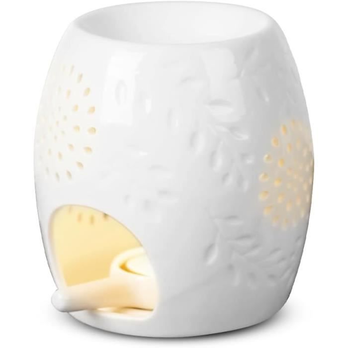 Brûleur à Huile Céramique – Motif Libellule, Blanc Mat, Jones, Neuf