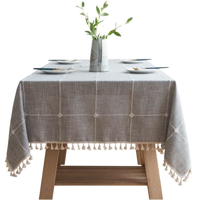 Nappe Rectangulaire Anti Tache Nappe Lavable Tissu Nappe Table a Manger Nappe Cuisine / Picnic (Rayures Grises,140x240CM)