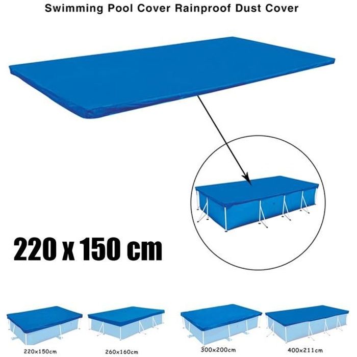 Bâche de piscine rectangulaire - 220 x 150 cm - Couverture De Piscine Rectangulaire - Housse de protection pour piscine (bleu)