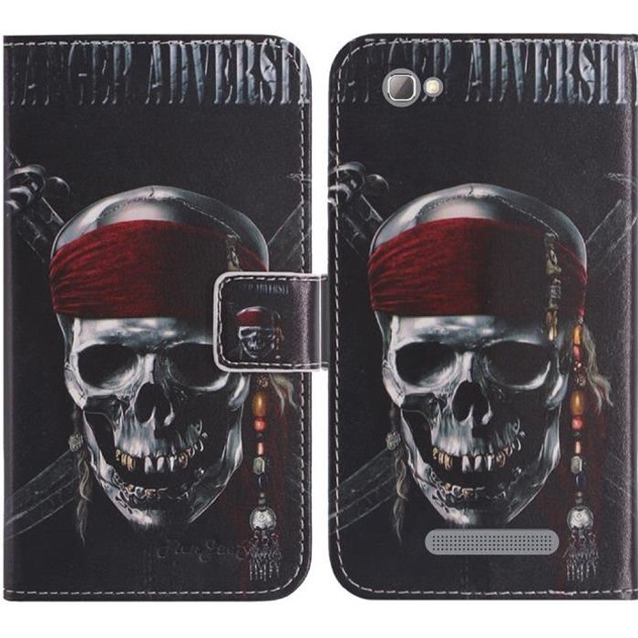 YLYT Skull Housse étui Coque Pour Logicom Le Prime 5.45 inch Portefeuille PU Cuir Flip Case Cover Couverture