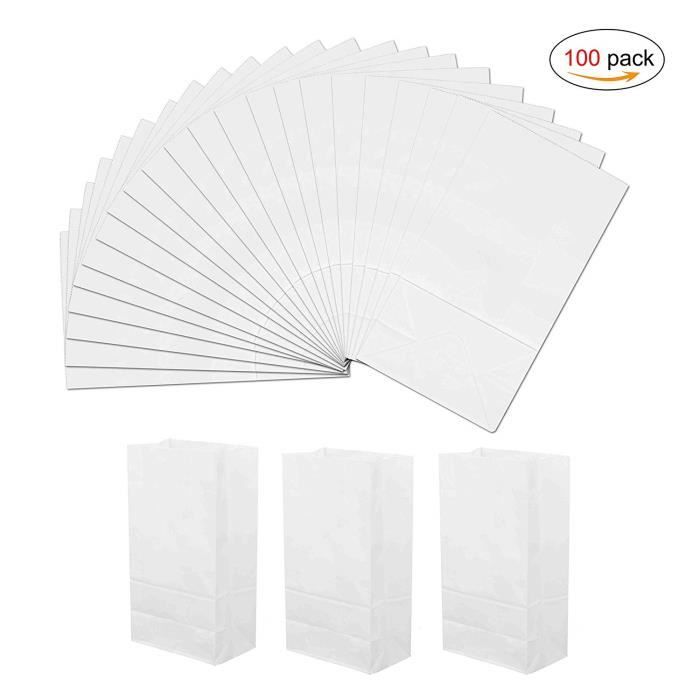 100 pcs Kraft Sac de Nourriture Résistant à l'huile Rangement Organisateur pour Sac Petit Déjeuner Repas 24x13x8cm Blanc