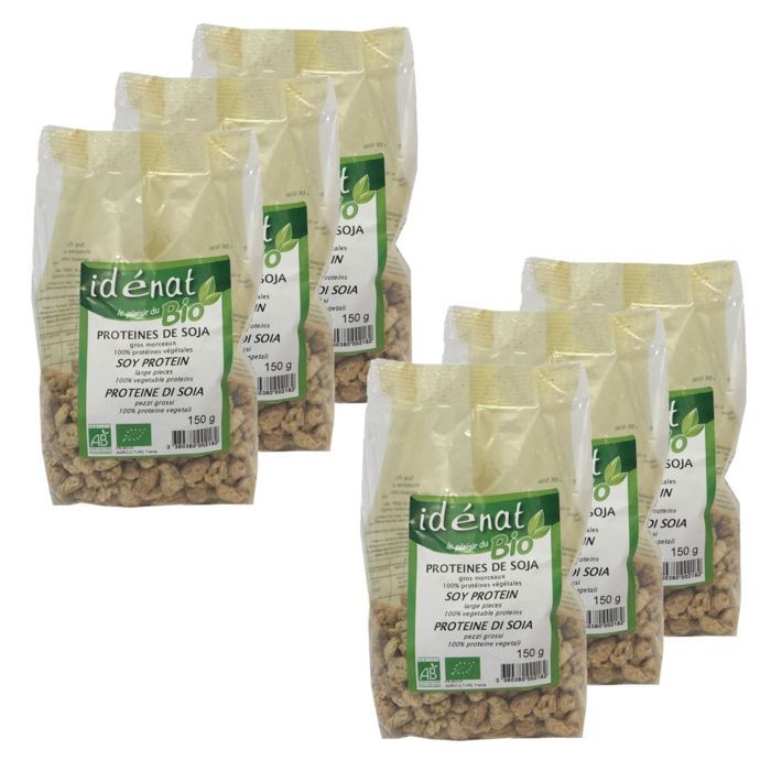 Lot 6x Protéines de soja gros morceaux BIO 100% protéines végétales - Idénat - paquet 150g