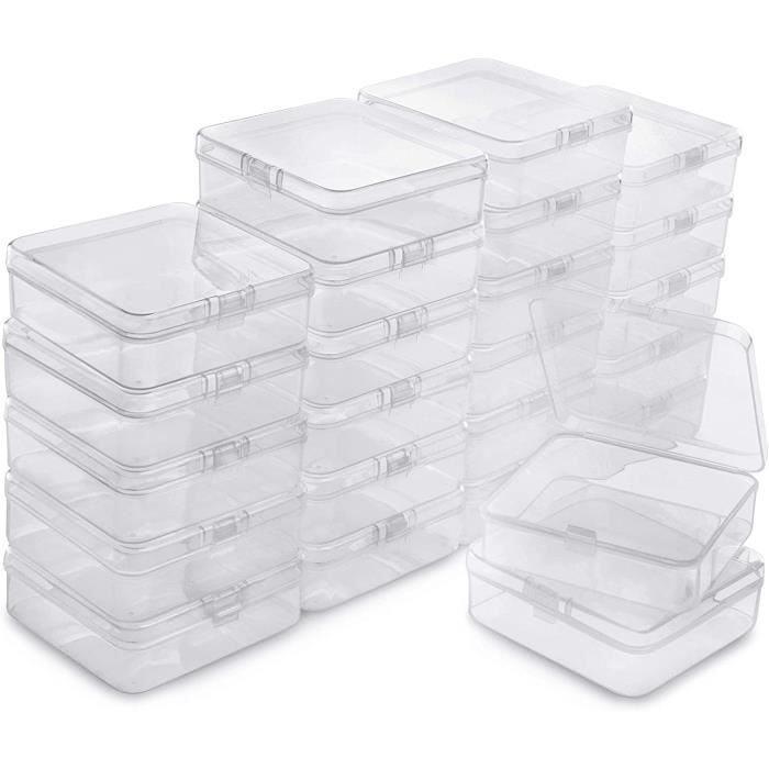 Belle Vous Lot de 24 Petite Boite Plastique Boite Rangement Plastique Transparent (8,3 x 8,3 x 2,8 cm) - Mini Boite Rangement Perle