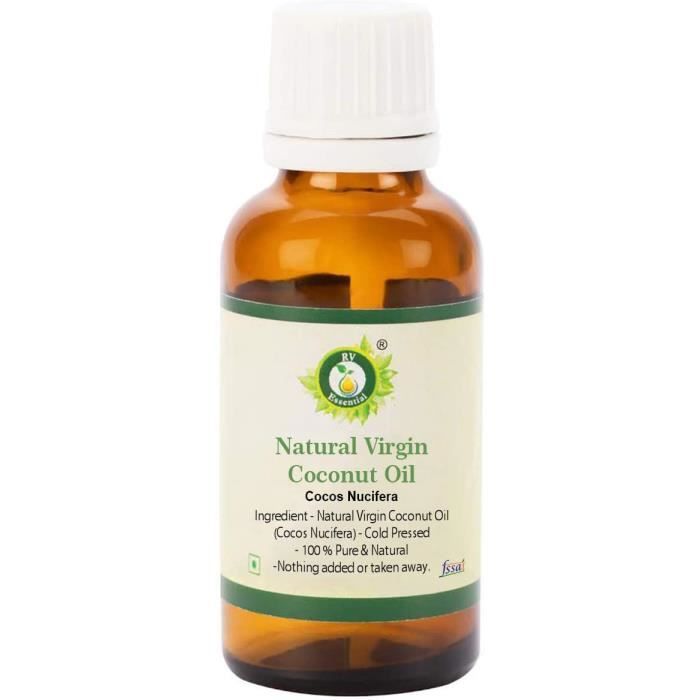 R V Essential Huile de noix de coco vierge naturelle 50ml (1.69oz) - Cocos Nucifera (100% pur et naturelle pressée à froid) Natural