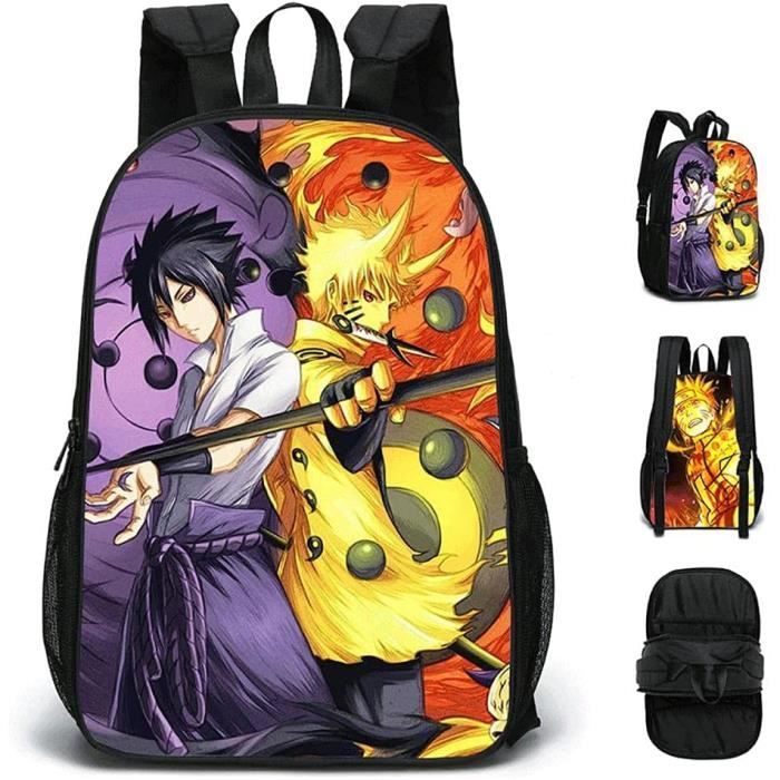uzumaki Naruto Double-Côté Anime Sac À Dos (16-Pouces) Uchiha Sasuke Caractères Bookbag Sac Dordinateur Casual Collège Cartable