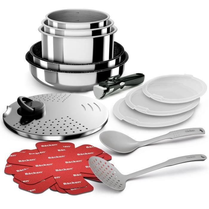 BACKEN 391699 - Batterie de cuisine 16 pièces inox - Tous feux dont induction