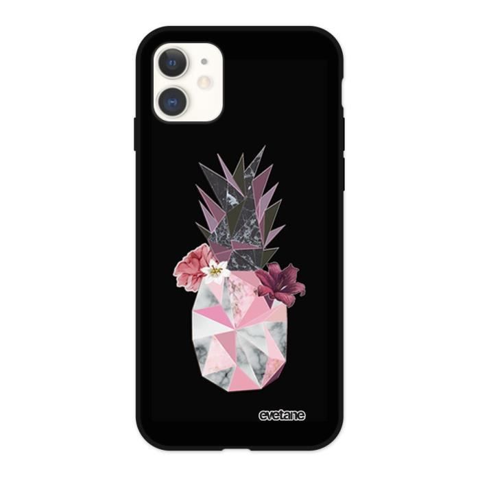 Coque iPhone 11 Silicone Liquide Douce noir Ananas Fleuri Ecriture Tendance et Design Evetane.
