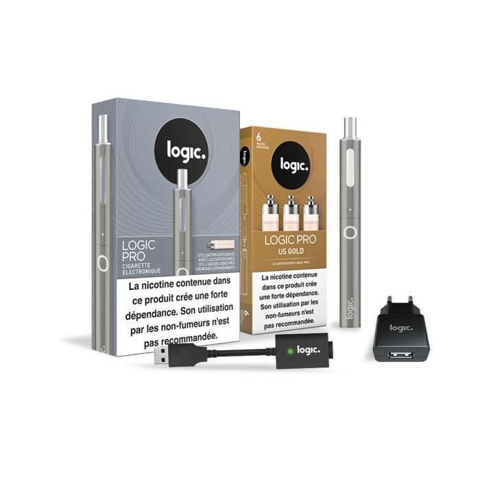 Logic PRO - Cigarette électronique Acier + 3 cartouches US Gold 6 mg + Chargeur USB et mural