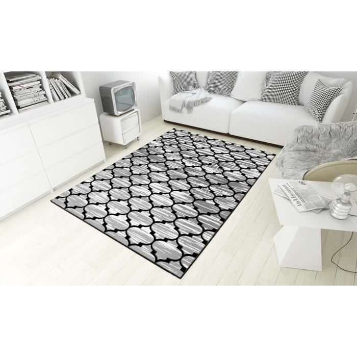 Tapis Black & White Trèfle, Gris, Antidérapant et Lavable en machine, 80x150 cm