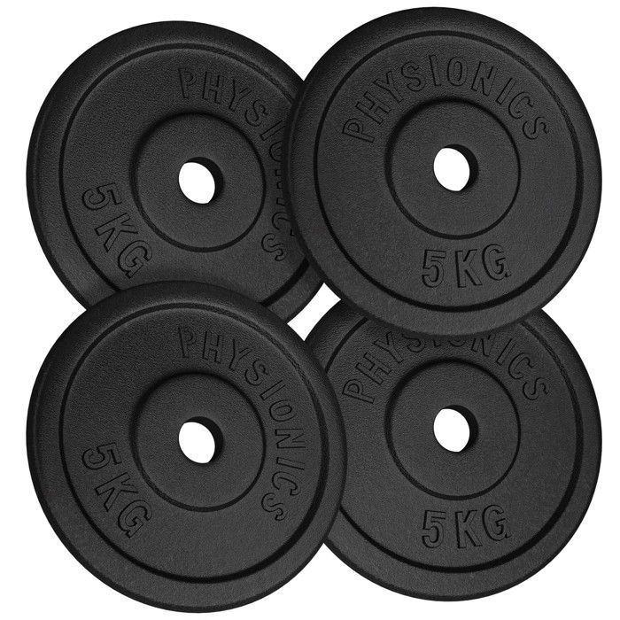 Physionics® Set de Disques de Poids - 4x5 kg, en Fonte, Ø30mm, pour Barre Longue/Courte - Ensemble de Plaques de Poids, Musculation