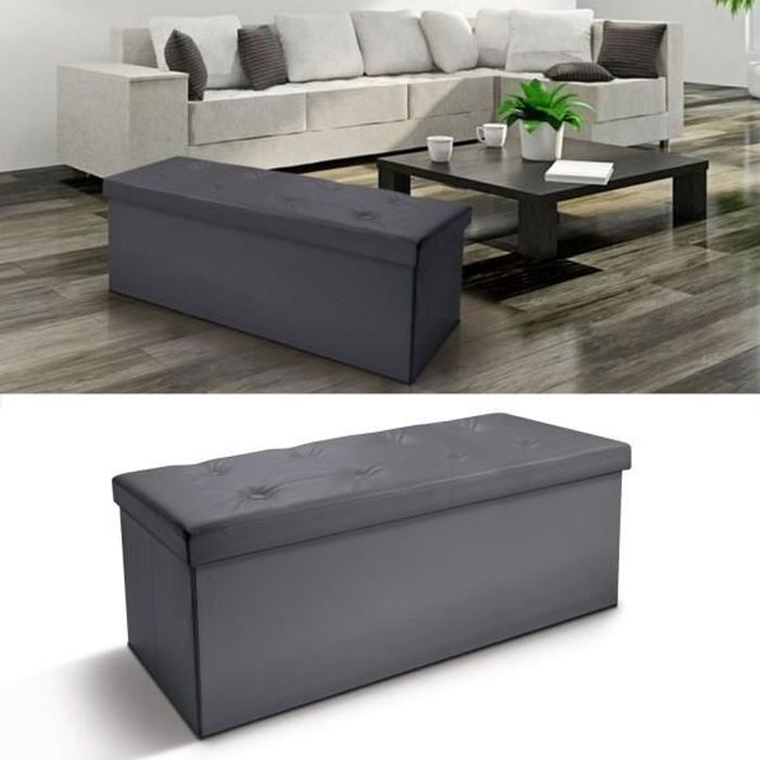 Banc avec coffre rangement pliable - Gris - 76 x 38 x 38 cm