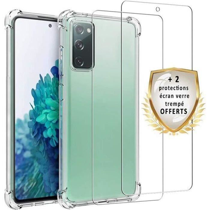 Coque pour Samsung Galaxy S20 FE Antichoc coins renforcés Silicone + 2 Vitres en verre trempé Protection écran