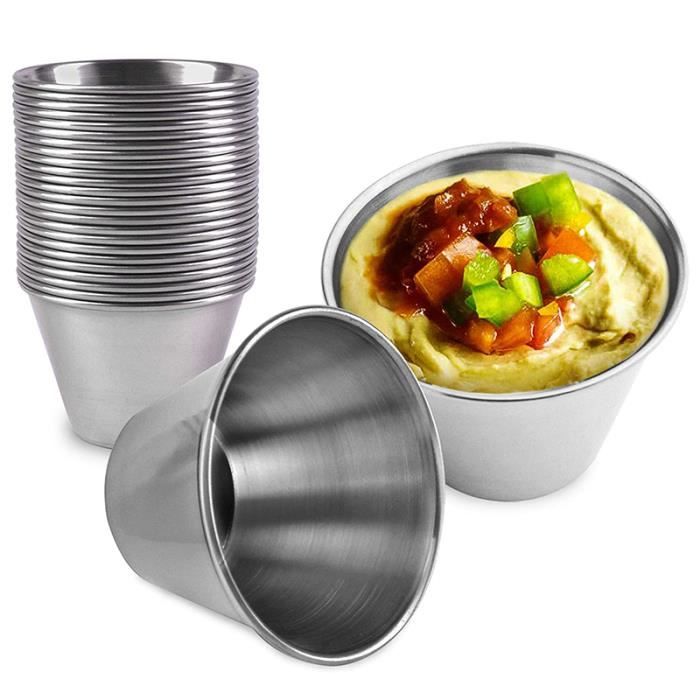 Paquet de 24 Tasses à Sauce en Acier Inoxydable - Ramequins à Condiments Ronds Individuels, Ensemble de Cuisine de Sauce à