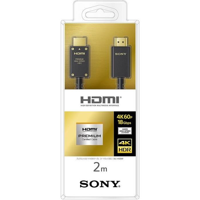 SONY Premium HDMI Cable 2.0m 4K 60P / HDR / Ultra HD 18GBPS DLC-HX20XF
