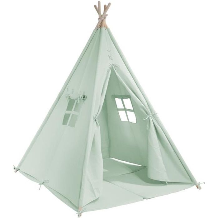 SUNNY Alba Tente Tipi pour Enfants en Vert | Tente de Jeu avec Tapis pour l’intérieur / chambre | 120x120 cm