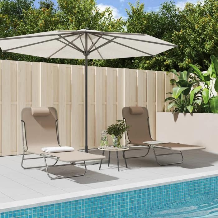 vidaXL Lot de 2 Chaises Longues Pliables Bain de Soleil Transat de Terrasse Siège de Jardin Patio Extérieur 360186