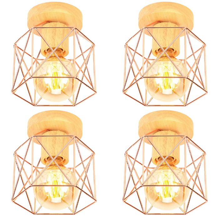 IDEGU 4pcs Plafonnier Industrielle Moderne en Cage Carré 14cm Lustre Vintage Fer Lampe de Plafon de Style Retro pour Salon Chambre