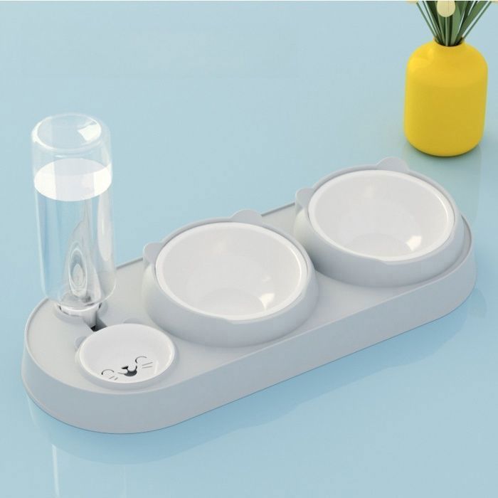 Meilleurs prix pour Gamelle pour Chat, 2 Gamelles Avec Bouteille d'eau par Gravité -Gris