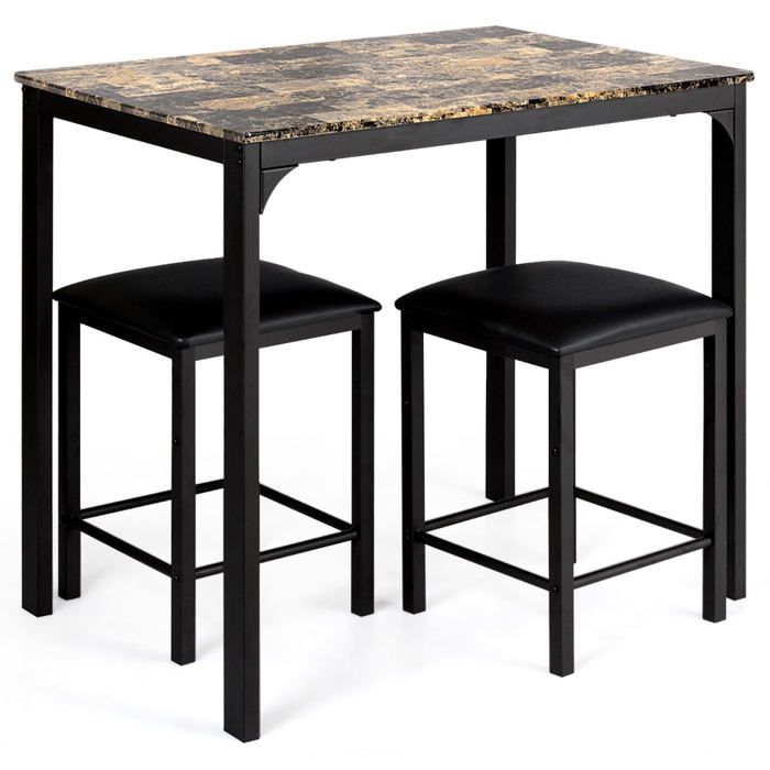 GIANTEX Set Table Haute Cuisine 3 Pièces – Table Mange-Debout 120 Cm + 2 Tabourets Avec Repose-Pieds, Style Industriel Gris, Idéal Petit Espace