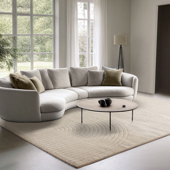 Tapis de Salon - THE CARPET - Elisa - Géométrique - Velours Haute Densité - Beige - 120 cm Rond