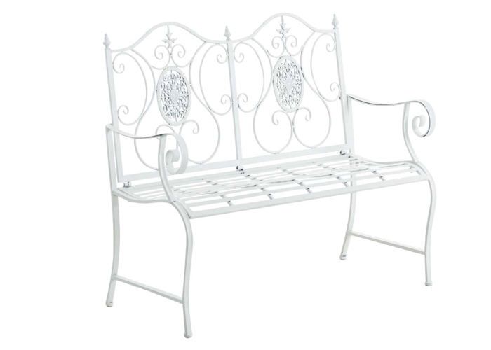 Banc de jardin balcon terrasse style rustique largeur 116 cm en metal blanc 10_0002928 Banc de jardin balcon terrasse style rustique largeur 116 cm en metal blanc 10_0002928