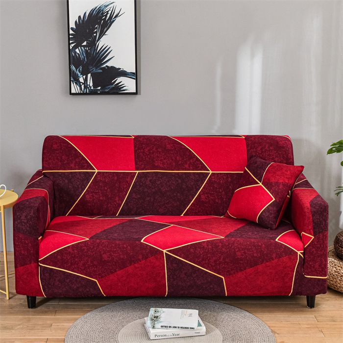 Housse de Canapé Extensible 2 Place Couverture Canapé avec Accoudoirs géométrie rouge[SFT186]
